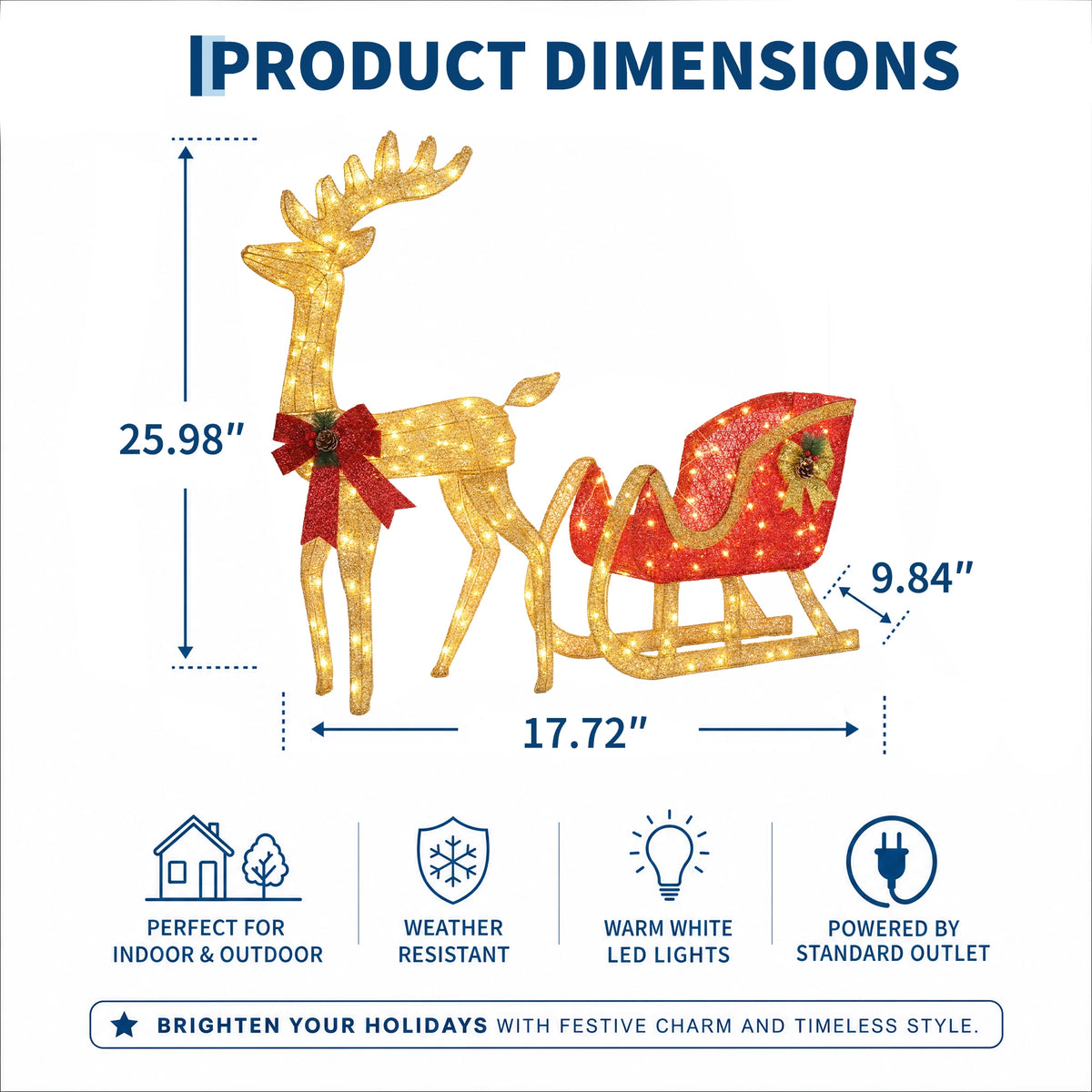 Lighted Christmas Reindeer And Sleigh LED Outdoor Holiday Decoration Set
