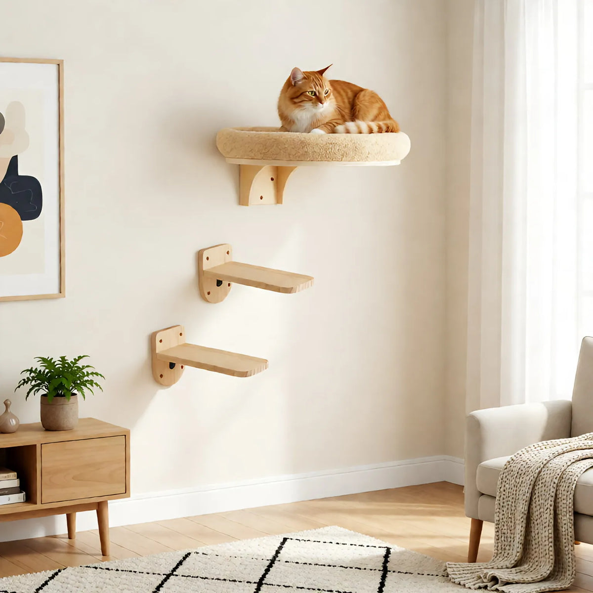 CWV Wooden Cat Wall Climbing Ladder Hammock And Scratching Post