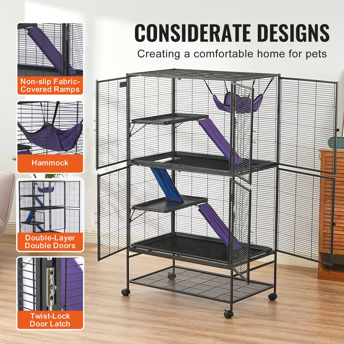 SucceBuy Four Tier Rolling Metal Cage for Small Animals