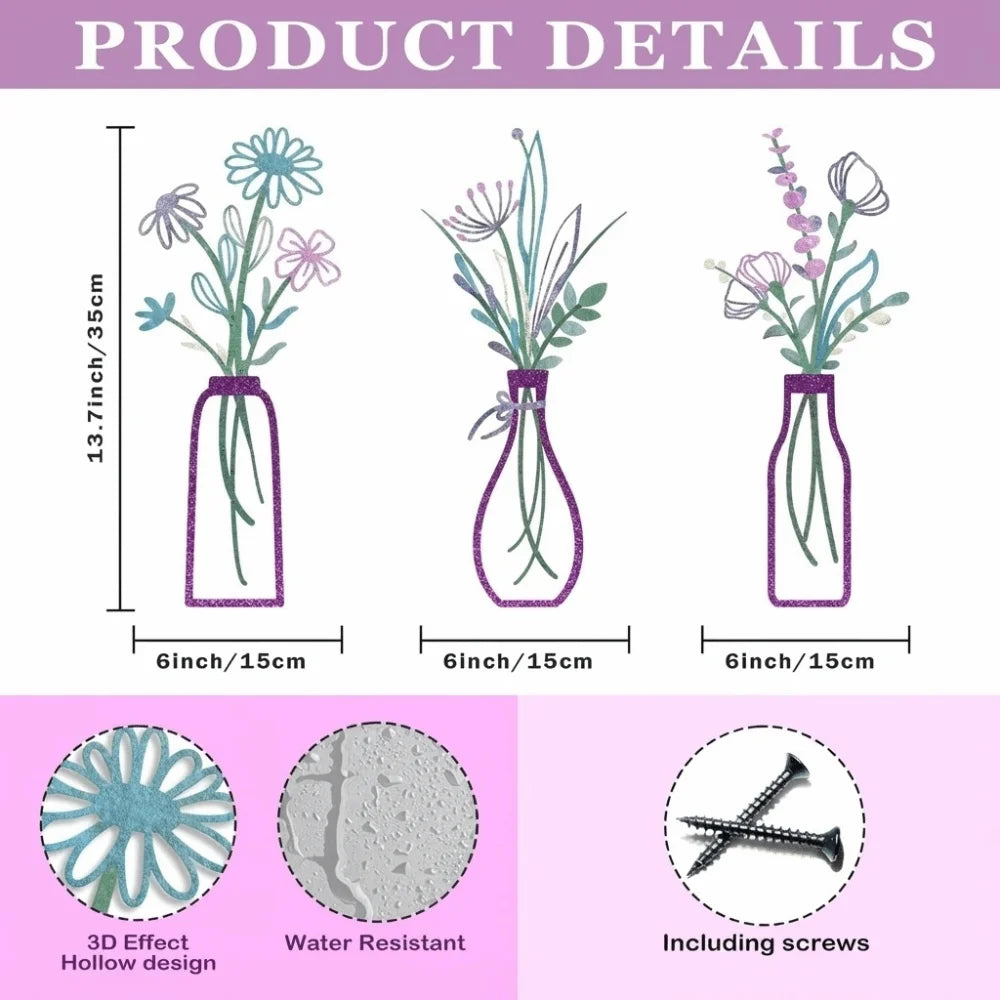 Metal Floral Vase Wall Art For Boho Farmhouse Decor