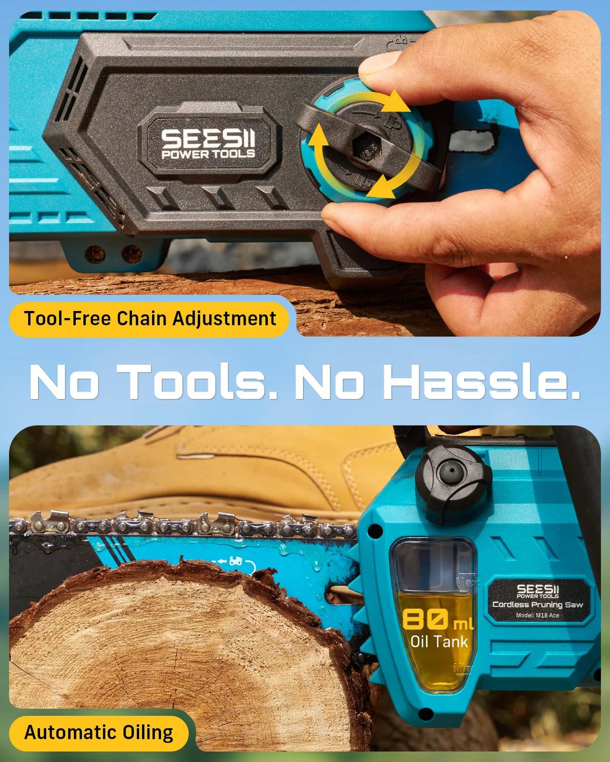 SEESII Brushless Cordless Chainsaw With Automatic Oiler For Makita Batteries