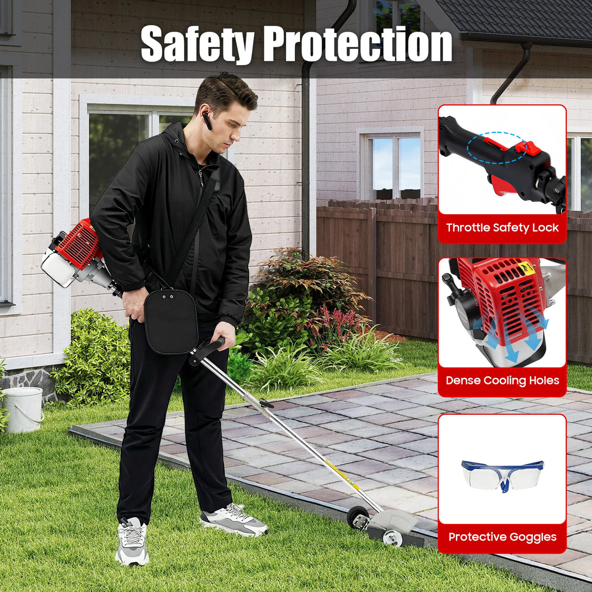 Gas Powered Two Stroke Grass Trimmer With Dual Blade Heads