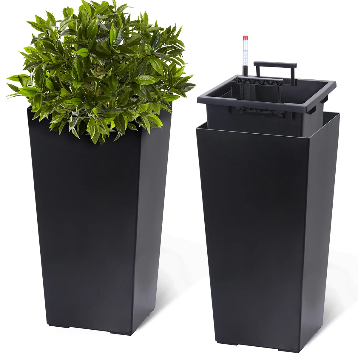 TWISTER.CK Rectangular Planters Set of 2 Large Outdoor And Indoor Plant Pots With Drainage Holes And Water Level Monitor