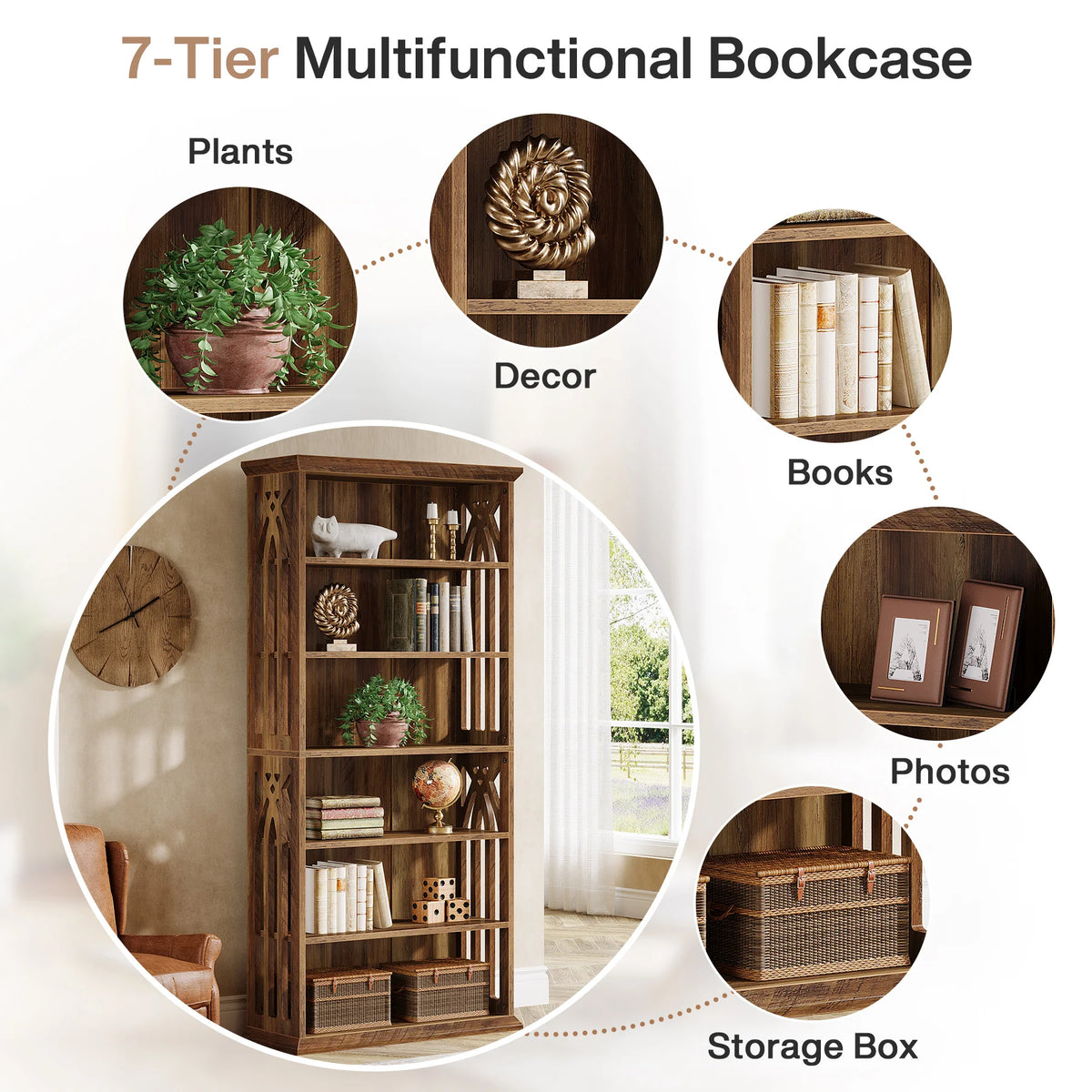 Tribesigns Six Tier Freestanding Bookshelf With Spacious Display Shelves