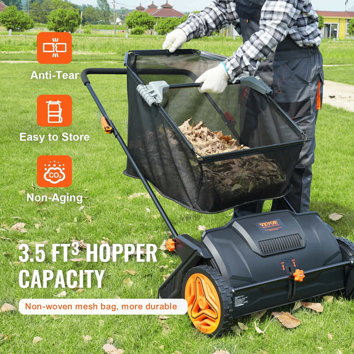SucceBuy Push Lawn Sweeper With Mesh Hopper And Dual Brushes