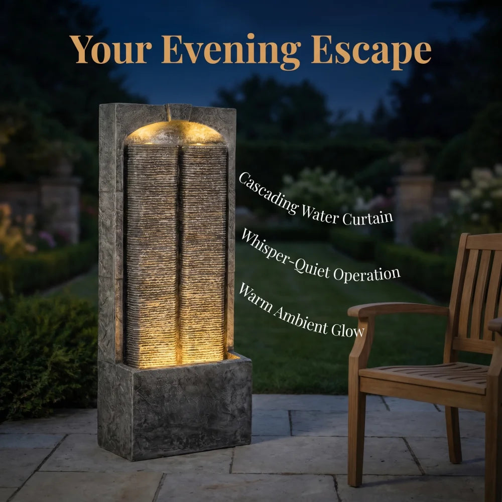 Cascading Outdoor Water Fountain With LED Lights And Quiet Pump