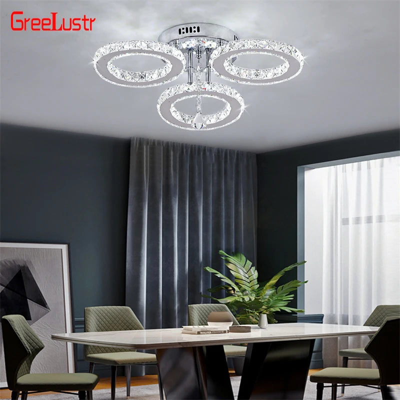 GreeLustr Modern LED Pendant Light Crystal Ring Ceiling Chandelier