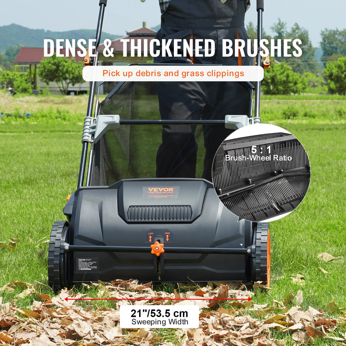 SucceBuy Push Lawn Sweeper With Mesh Hopper And Dual Brushes