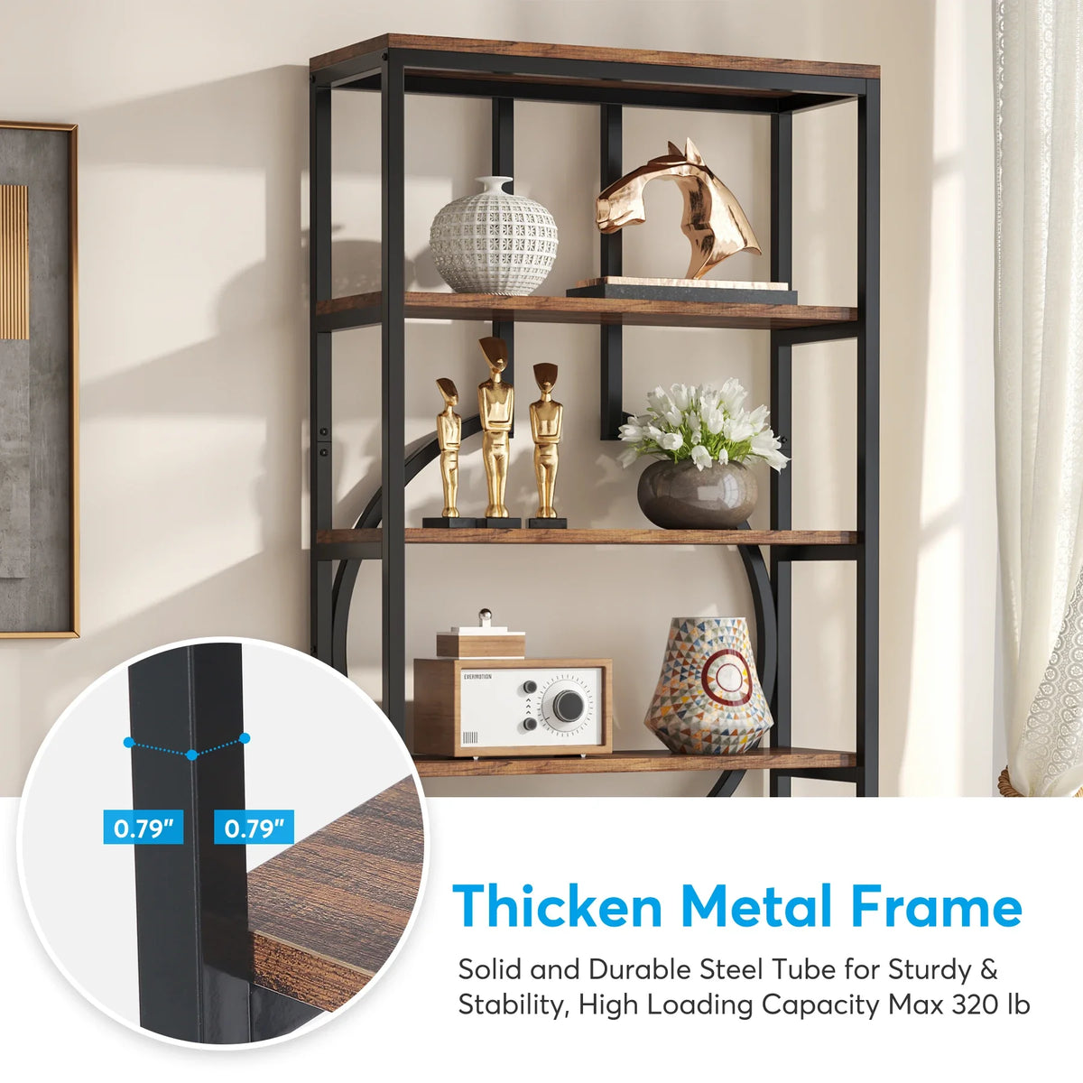 Tribesigns Industrial Bookshelf With Open Display Storage Shelves