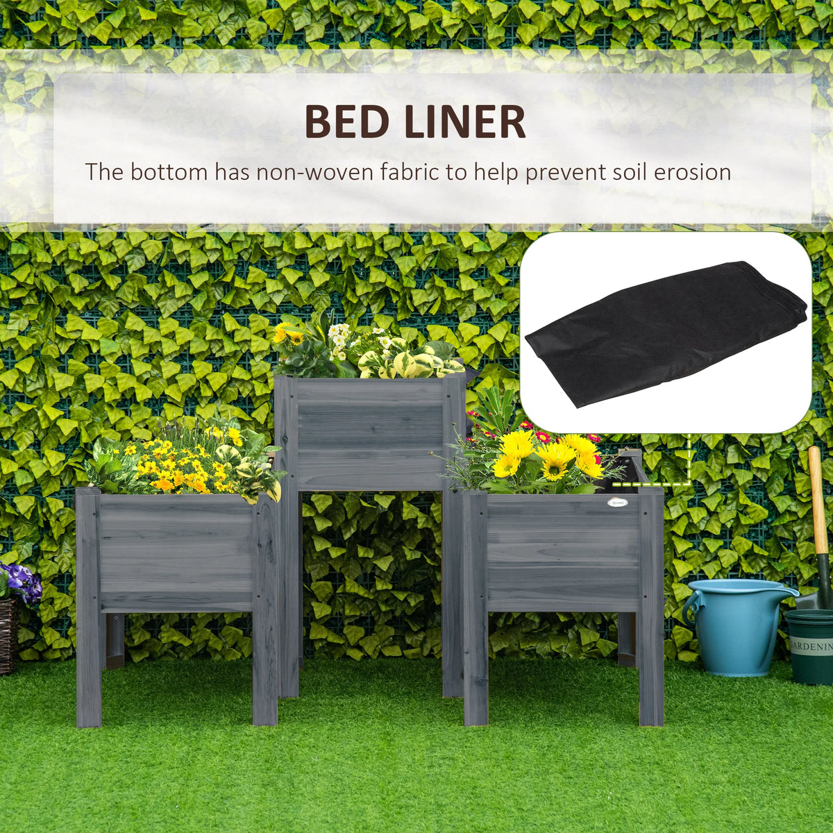Outsunny Raised Wooden Garden Bed Planter Set With Drainage