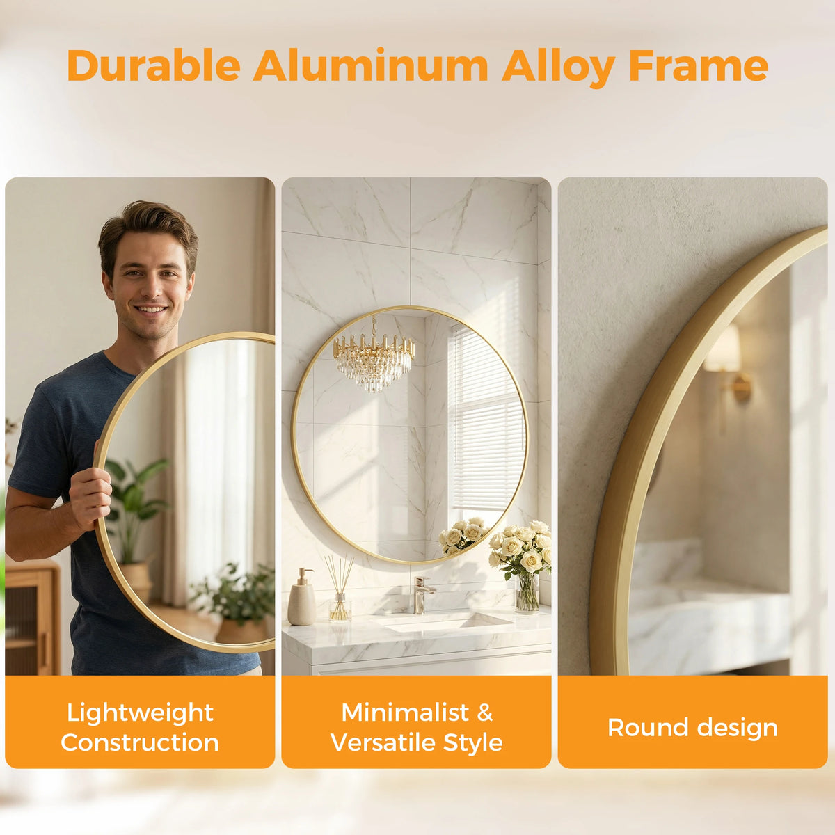 MCQ Shatterproof Round Bathroom Wall Mirror for Vanity or Entryway