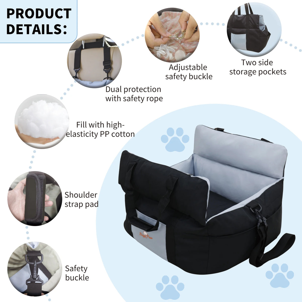 BORWART Portable Dog Car Seat For Safe Pet Travel