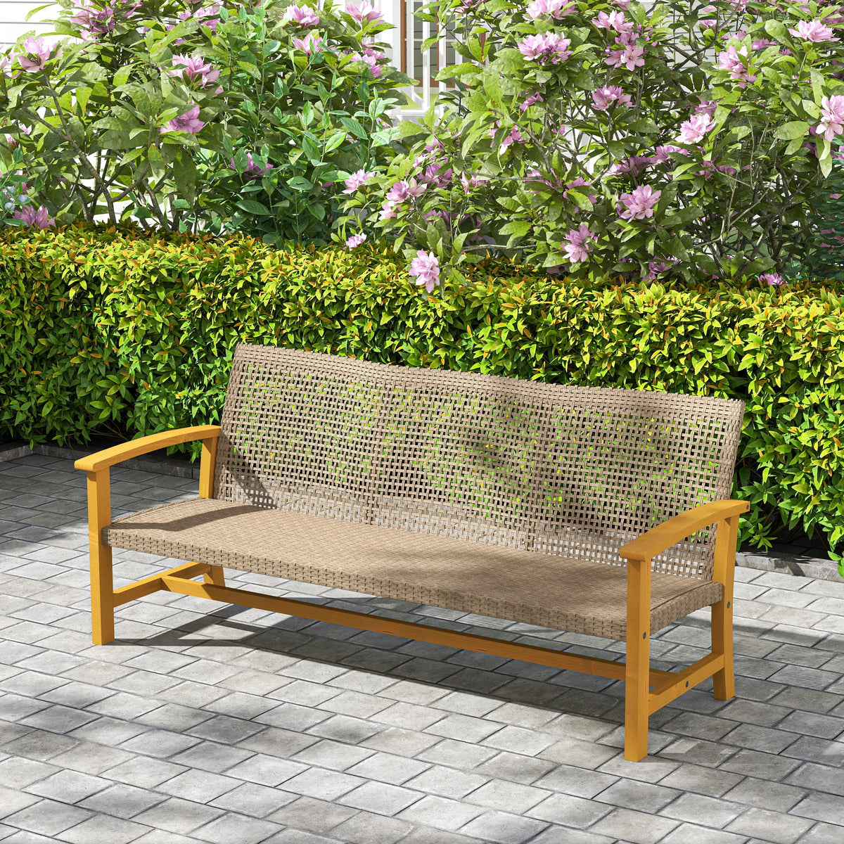 Outsunny Wicker Outdoor Sofa With Acacia Wood Armrests