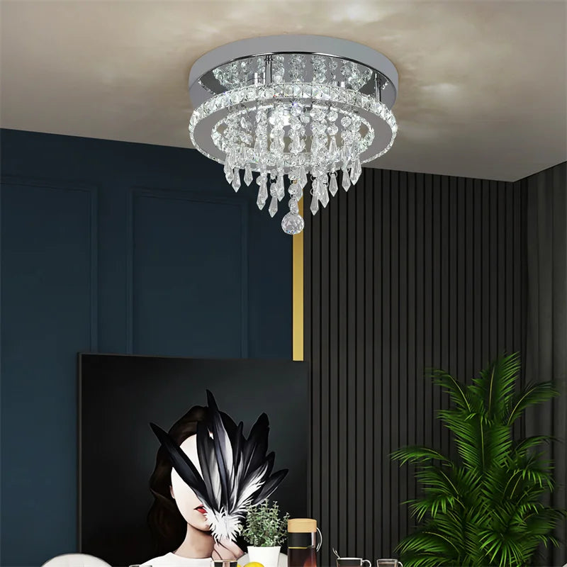GreeLustr Modern Crystal Chandelier Dimmable Led Ceiling Light With Remote