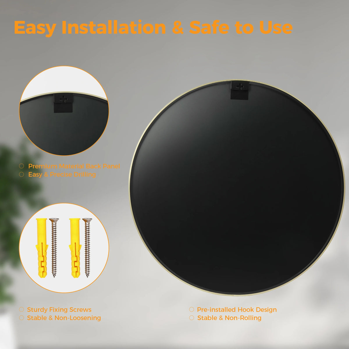 MCQ Shatterproof Round Bathroom Wall Mirror for Vanity or Entryway
