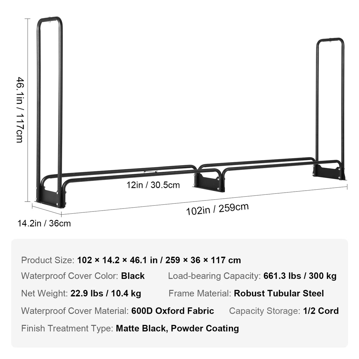 SucceBuy Outdoor Firewood Rack With Heavy 600D Oxford Waterproof Cover