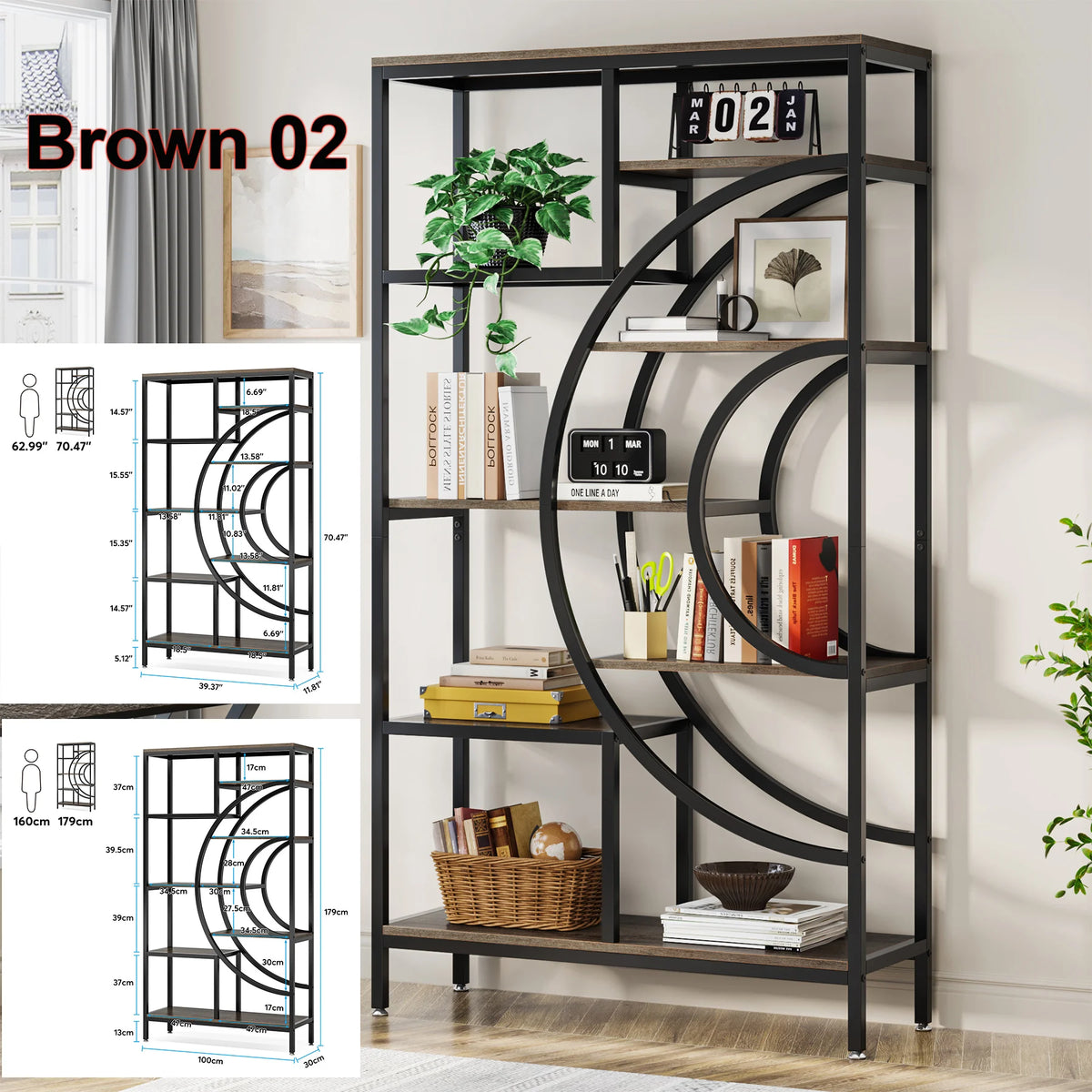 Tribesigns Industrial Etagere Bookcase Freestanding Display Storage Shelf