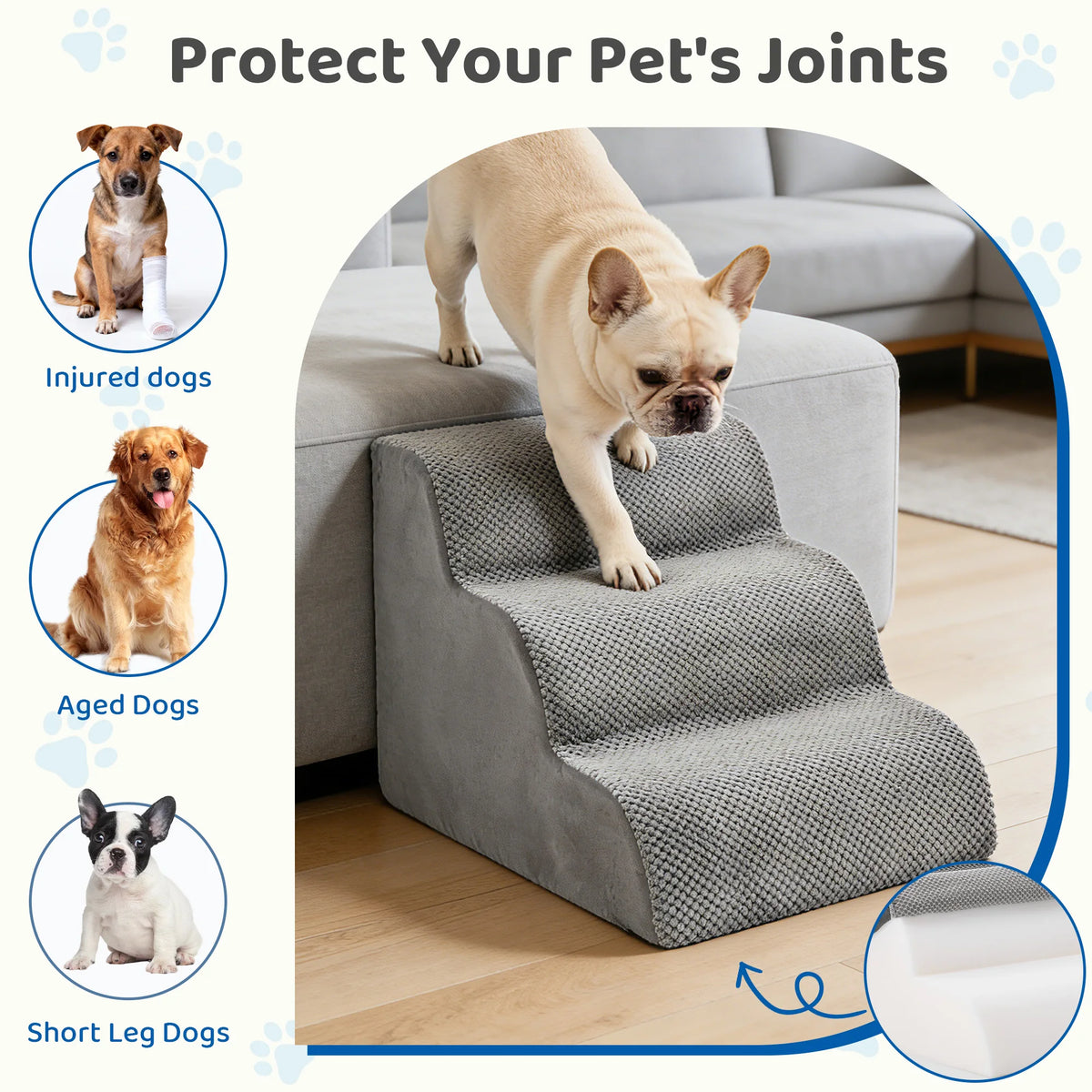 Curved Foam Dog Stairs Ramp With Non Slip Pet Steps