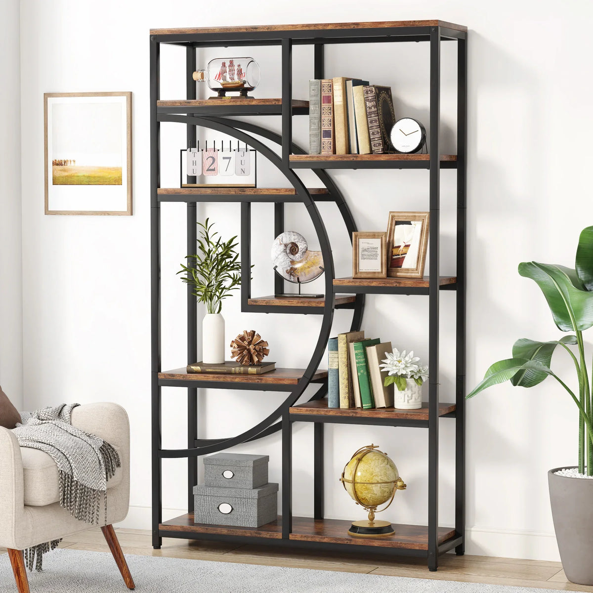 Tribesigns Industrial Etagere Bookcase Freestanding Display Storage Shelf