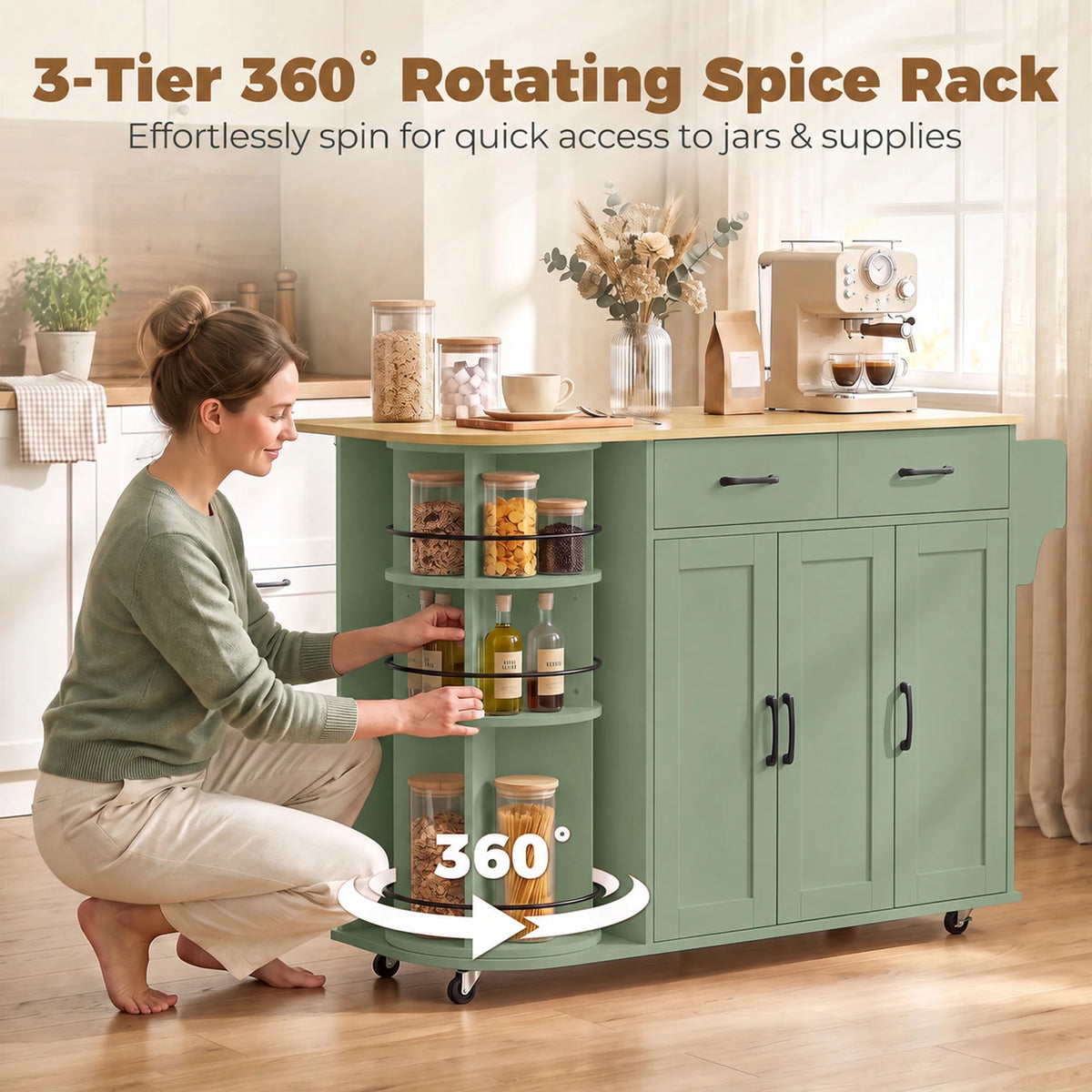 HOMCOM Rolling Kitchen Island With Power Outlet And Storage