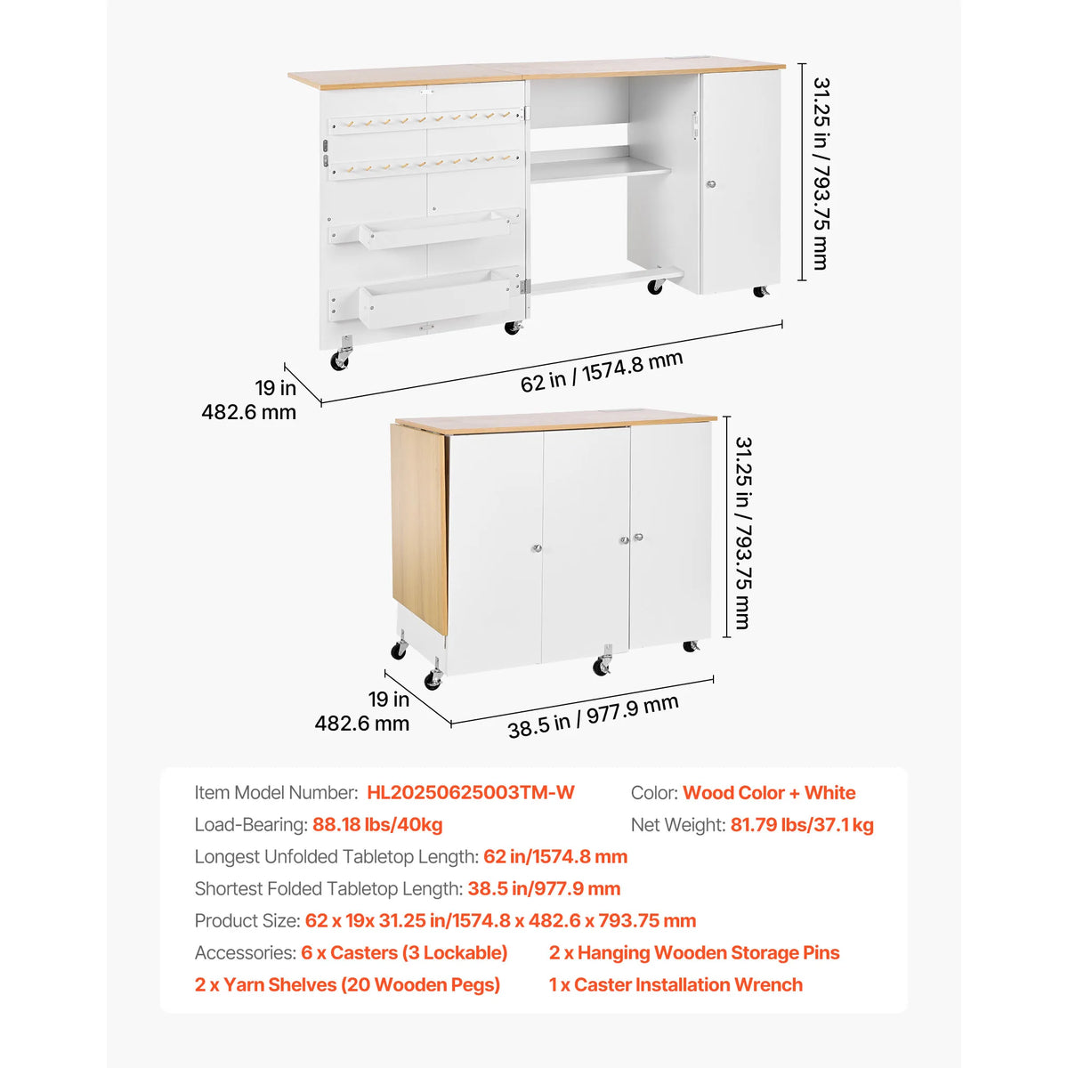 SucceBuy Folding Sewing Table With Cabinet And Charging Station Desk
