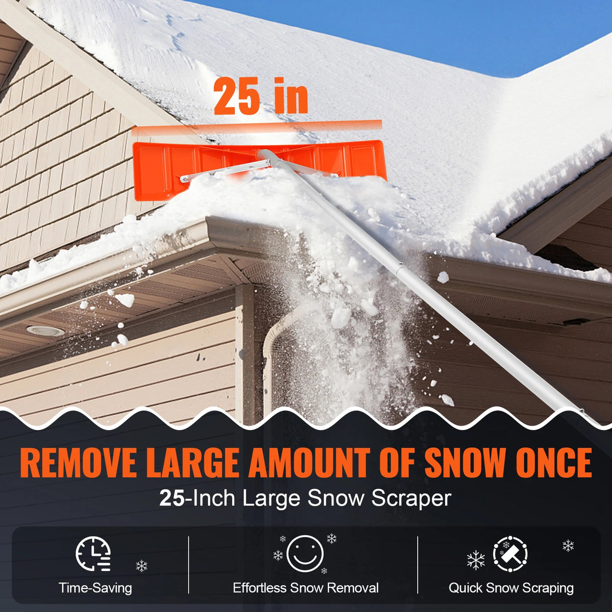 SucceBuy Snow Roof Rake With Aluminum Handle For Easy Removal