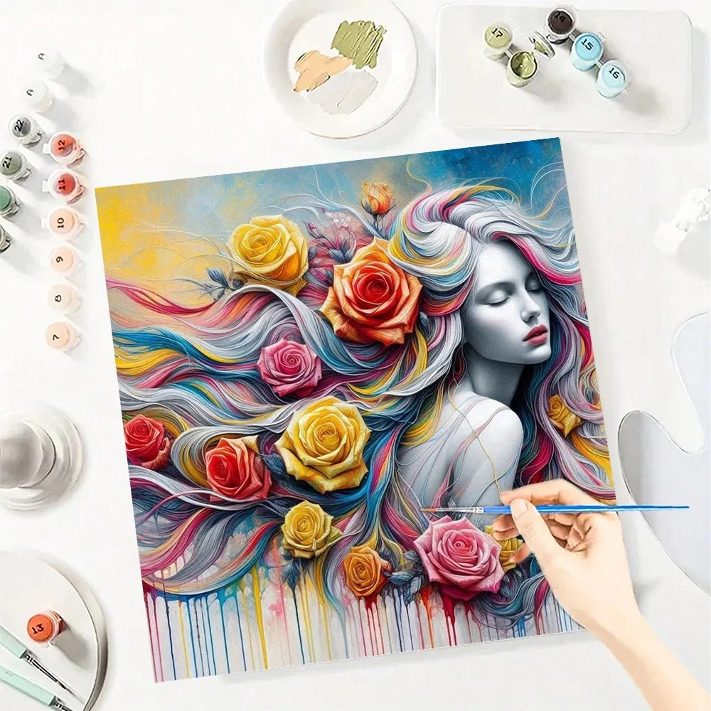 Flower Woman Paint By Numbers Canvas Art Kit For Adults
