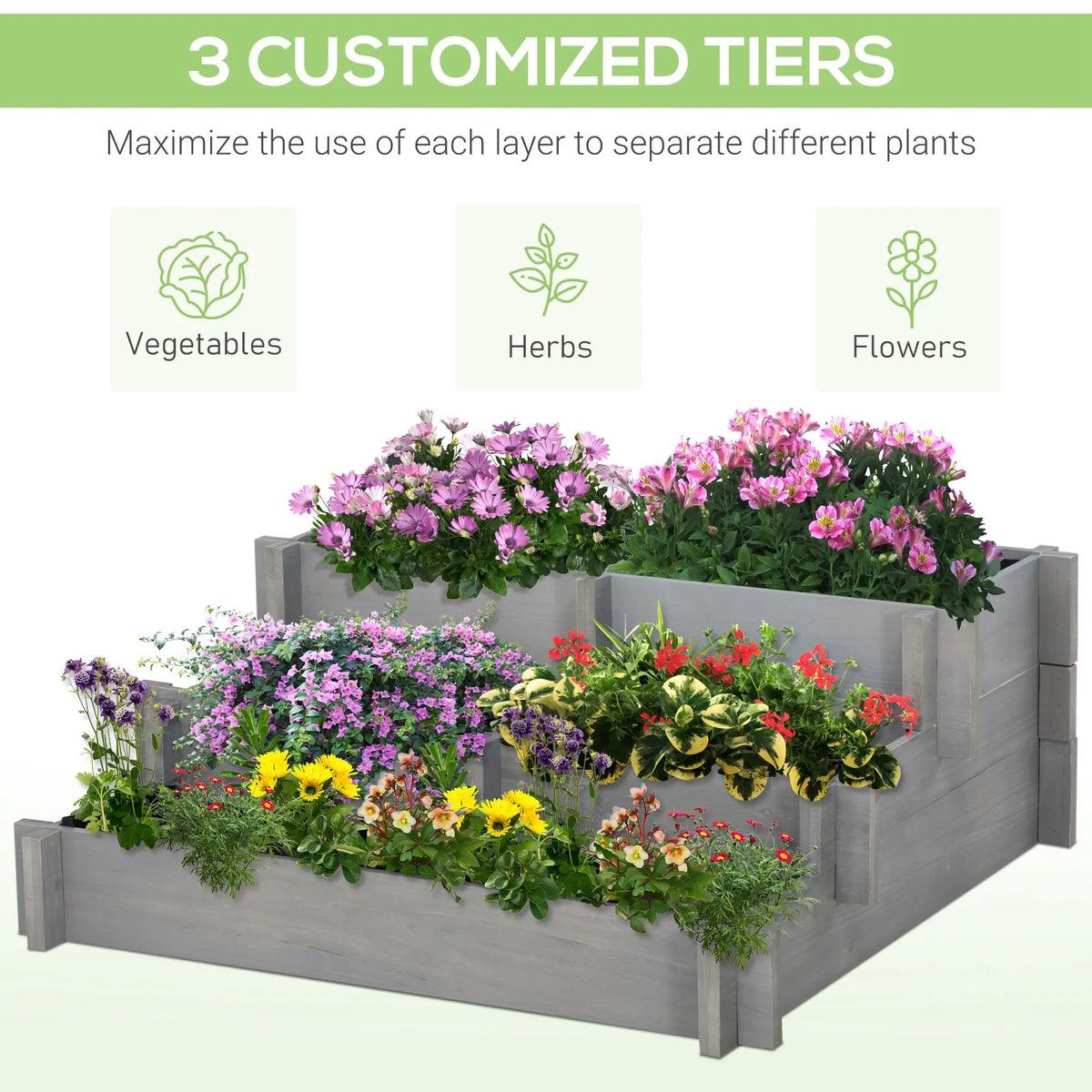 Outsunny Three Tier Raised Garden Bed With Five Planting Compartments