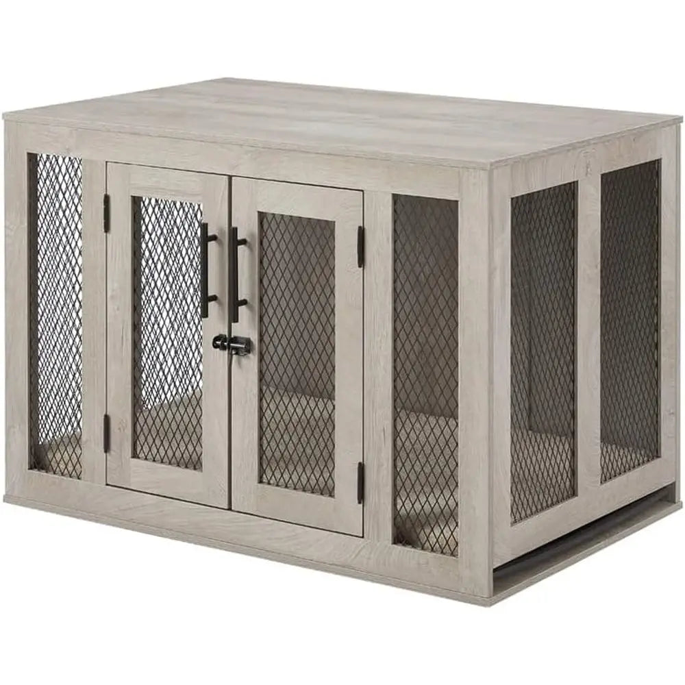 Furniture Style Indoor Dog Crate With Mesh, Cushion And Tray