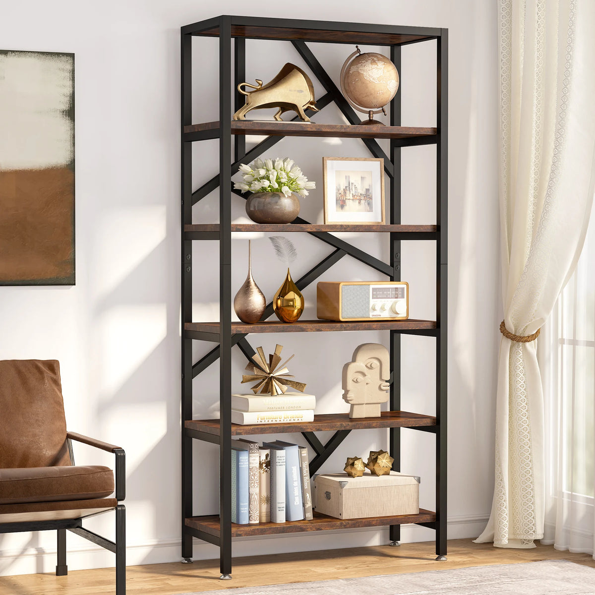 Tribesigns Industrial Bookshelf With Open Display Storage Shelves
