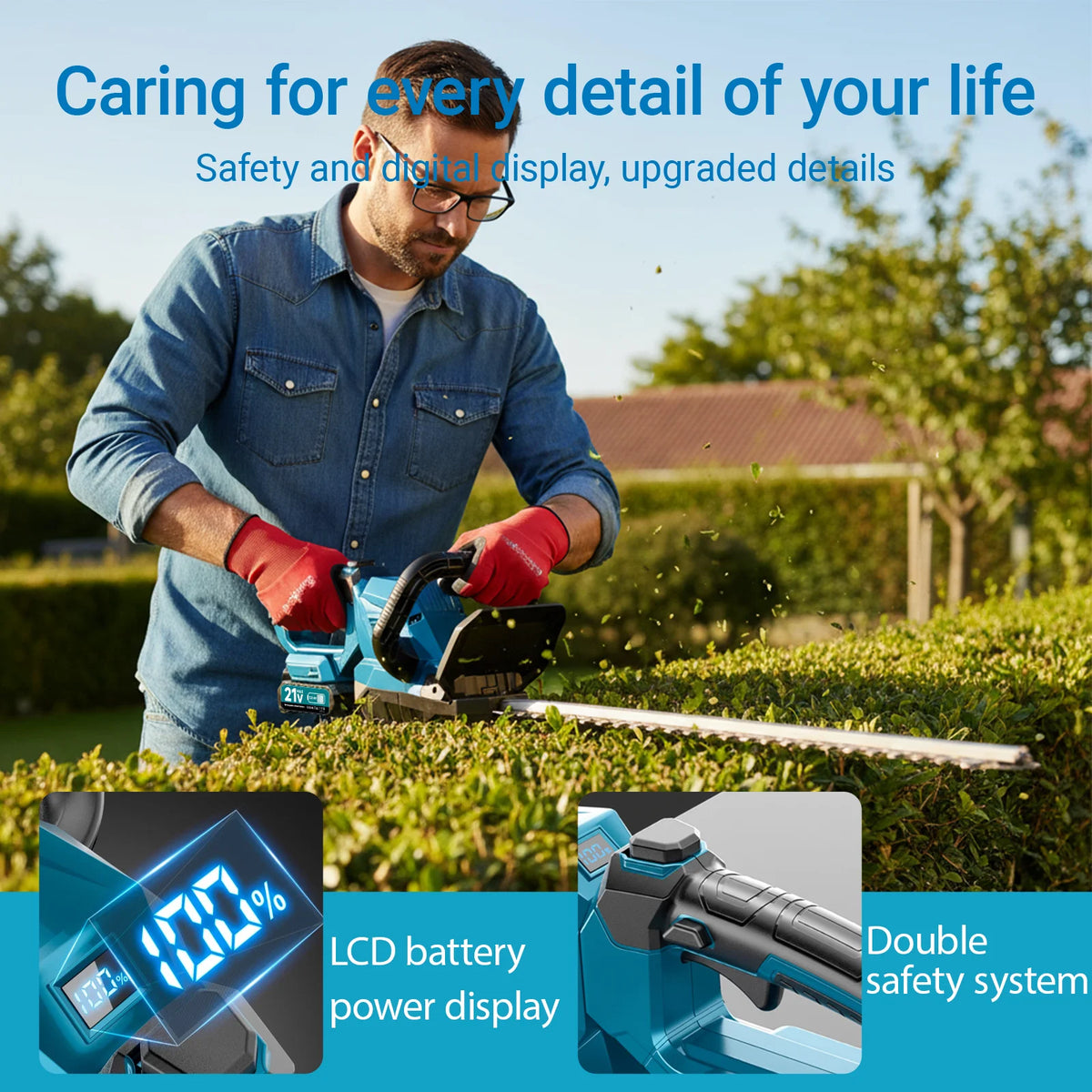 XYSD Cordless Hedge Trimmer With Battery And Rotating Head