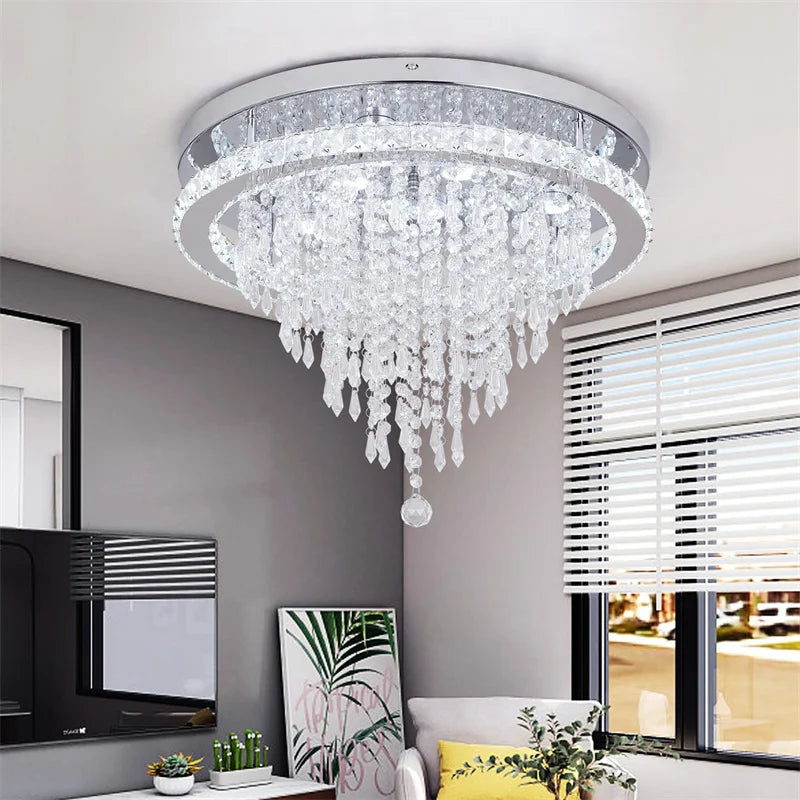 GreeLustr Modern Crystal Chandelier Dimmable Led Ceiling Light With Remote