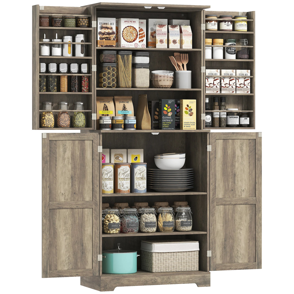 HOMCOM Farmhouse Kitchen Pantry Cabinet With Barn Door Storage