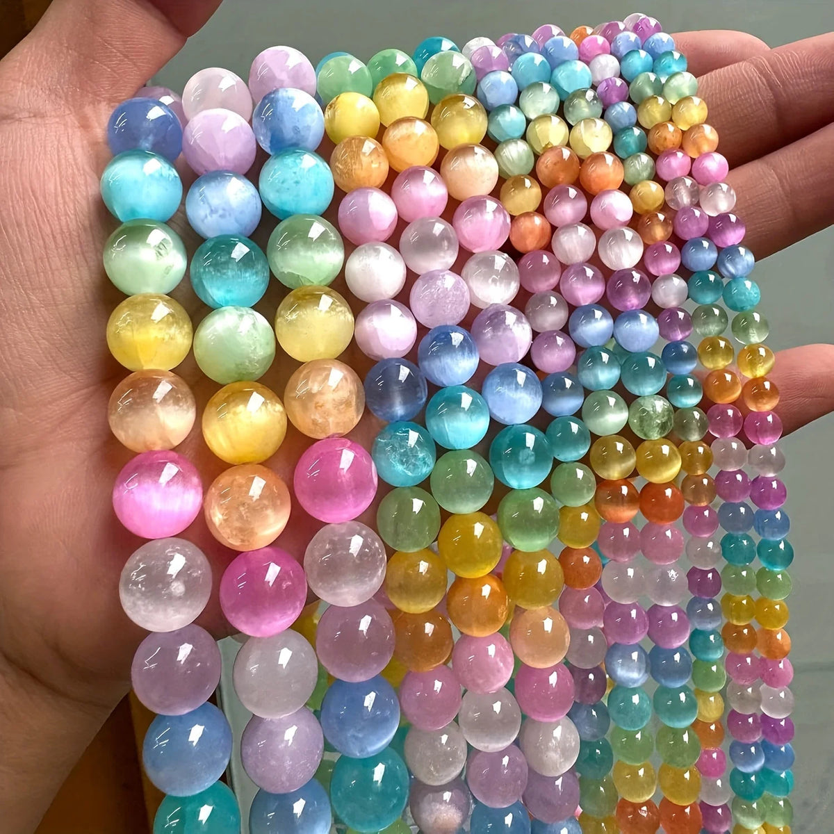 Macaron Gradient Cats Eye Glass Beads for DIY Jewelry Making