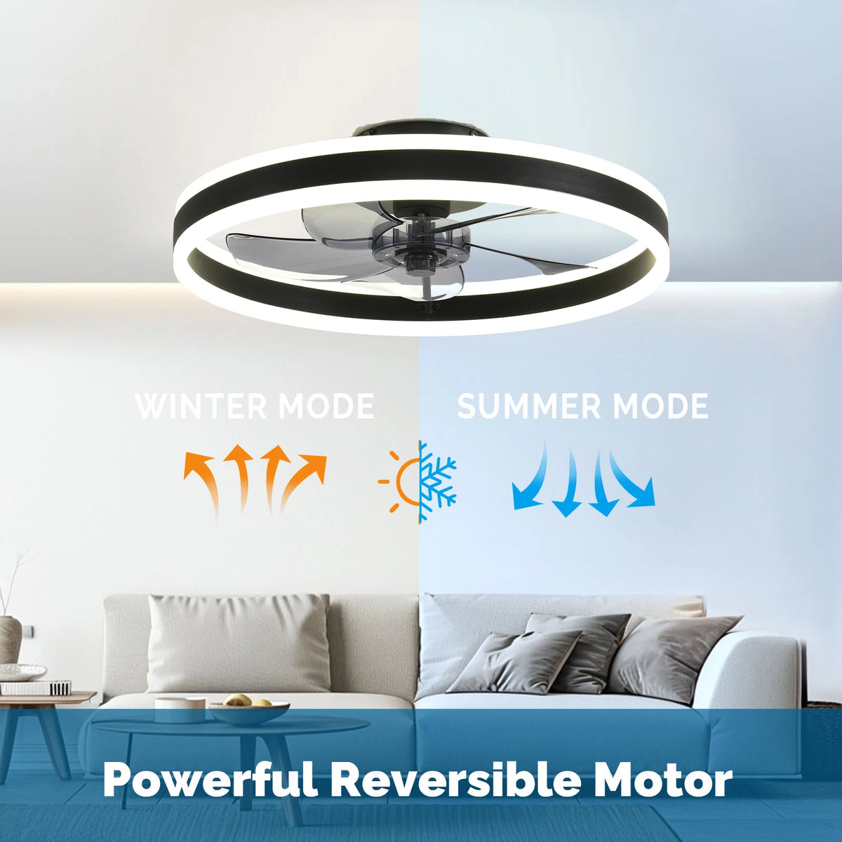 Orison Modern Flush Mount LED Ceiling Fan With Remote Control