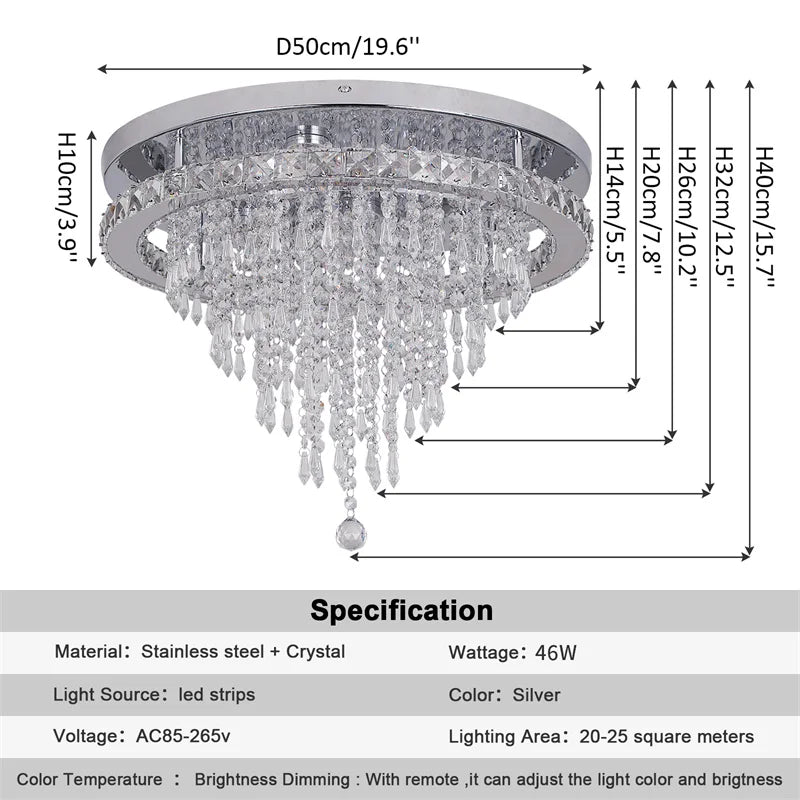 GreeLustr Modern Crystal Chandelier Dimmable Led Ceiling Light With Remote