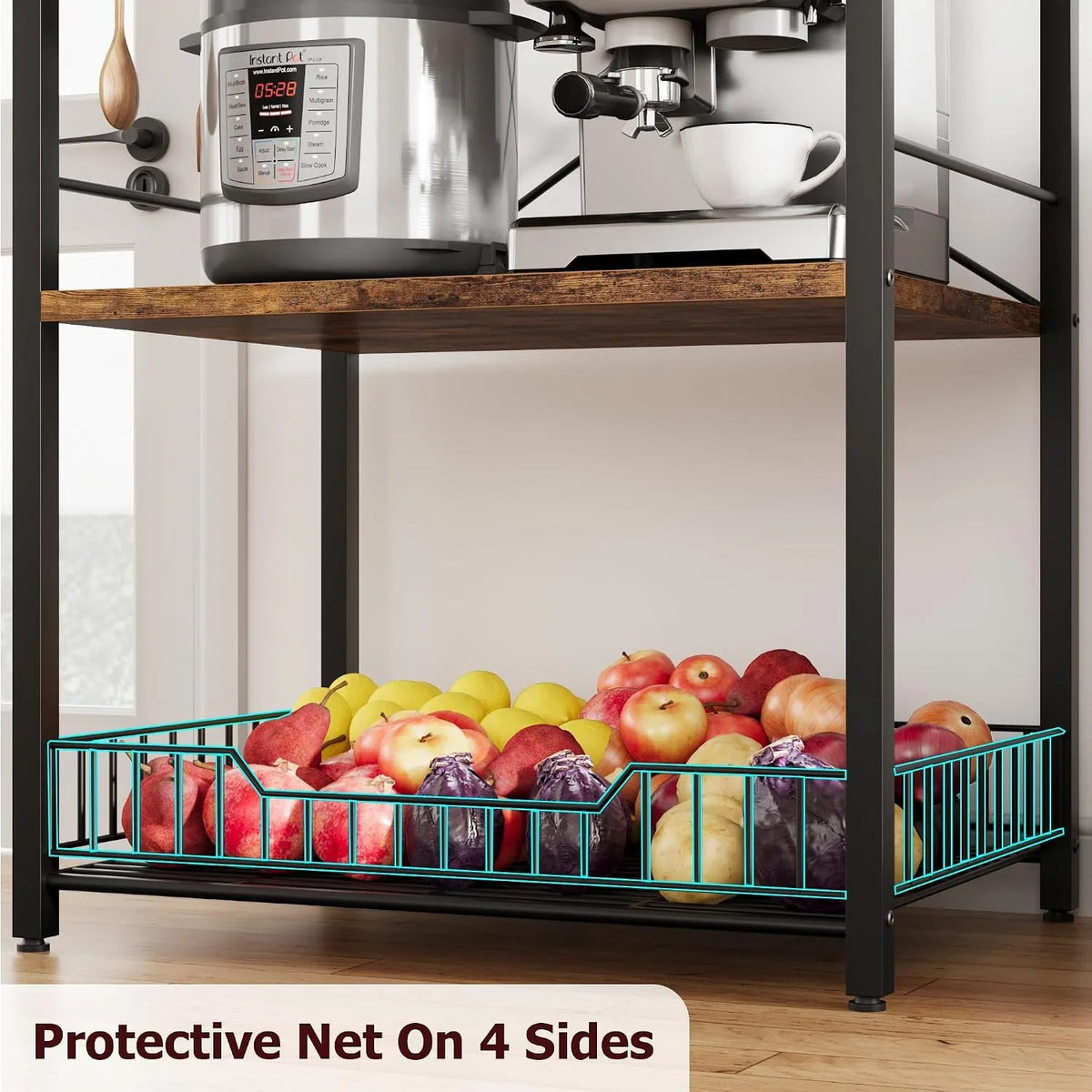 Four Tier Kitchen Bakers Rack With Microwave Stand And Storage
