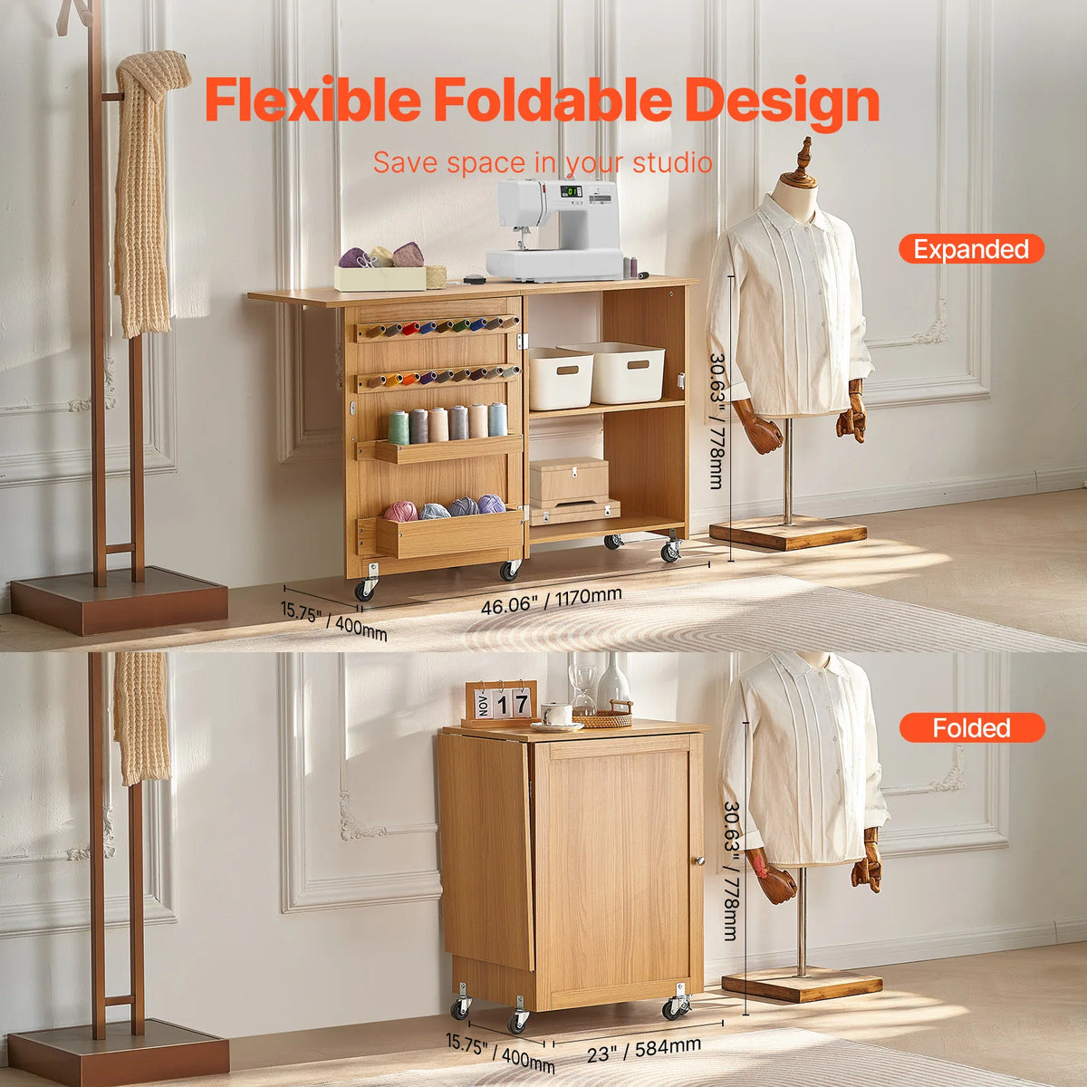 SucceBuy Multipurpose Folding Sewing Machine Table With Storage