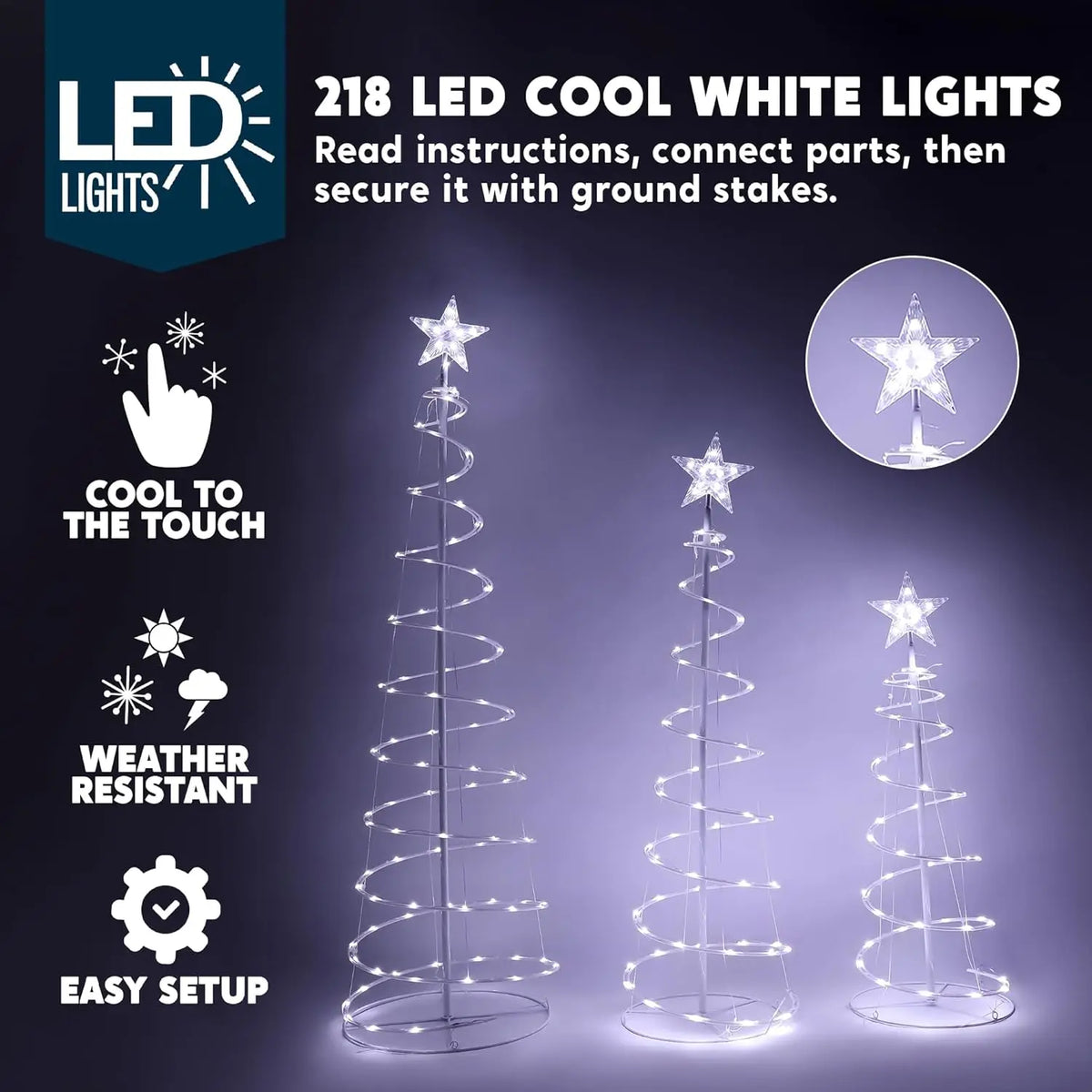 Joyfy Spiral Christmas Tree Lights With Star Topper And Stakes