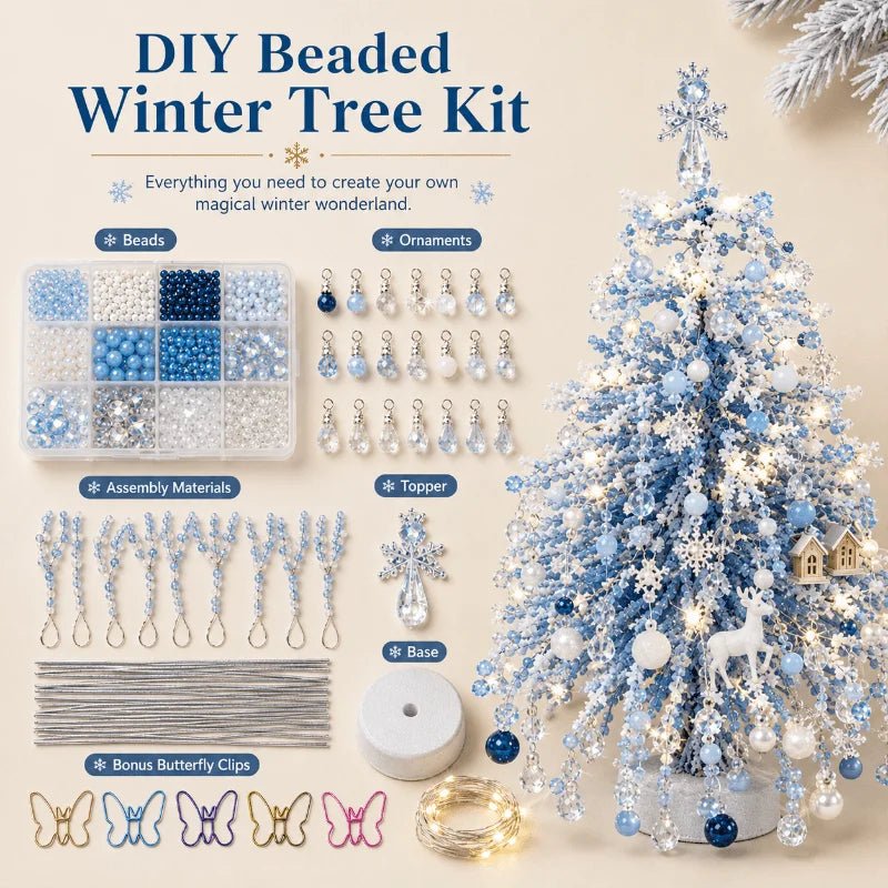 Mini Desktop Christmas Tree Kit With Snowflake Ornaments