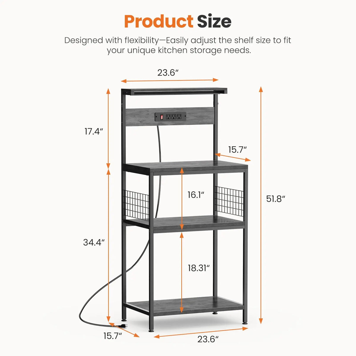 JHK Bakers Rack With Power Outlet And Tiered Storage Shelves