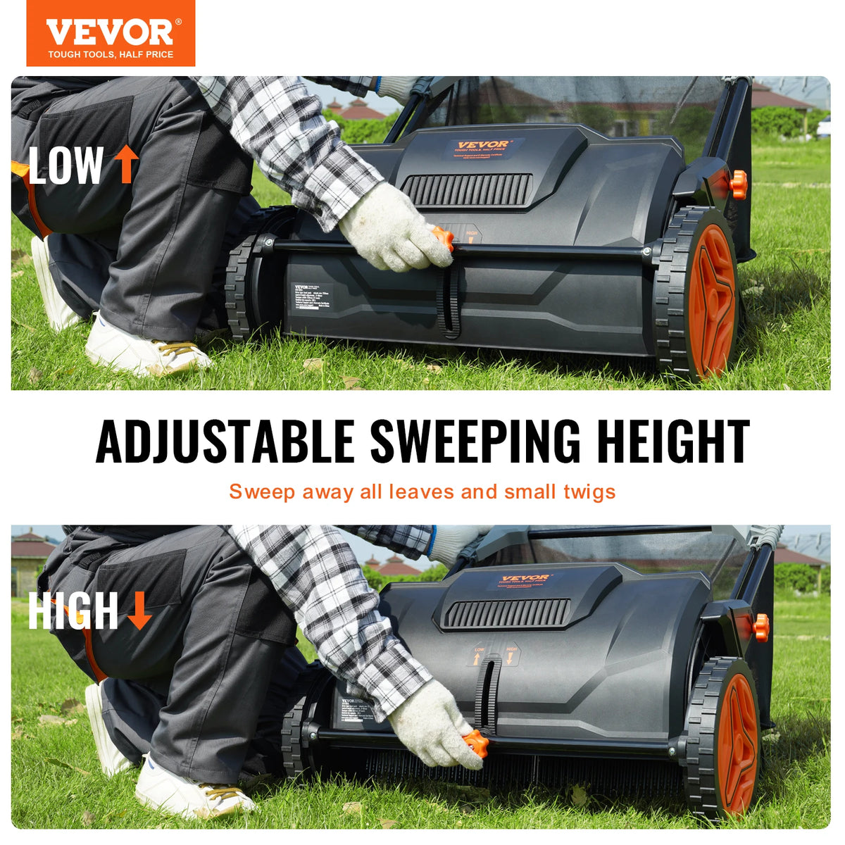 SucceBuy Push Lawn Sweeper With Mesh Hopper And Dual Brushes