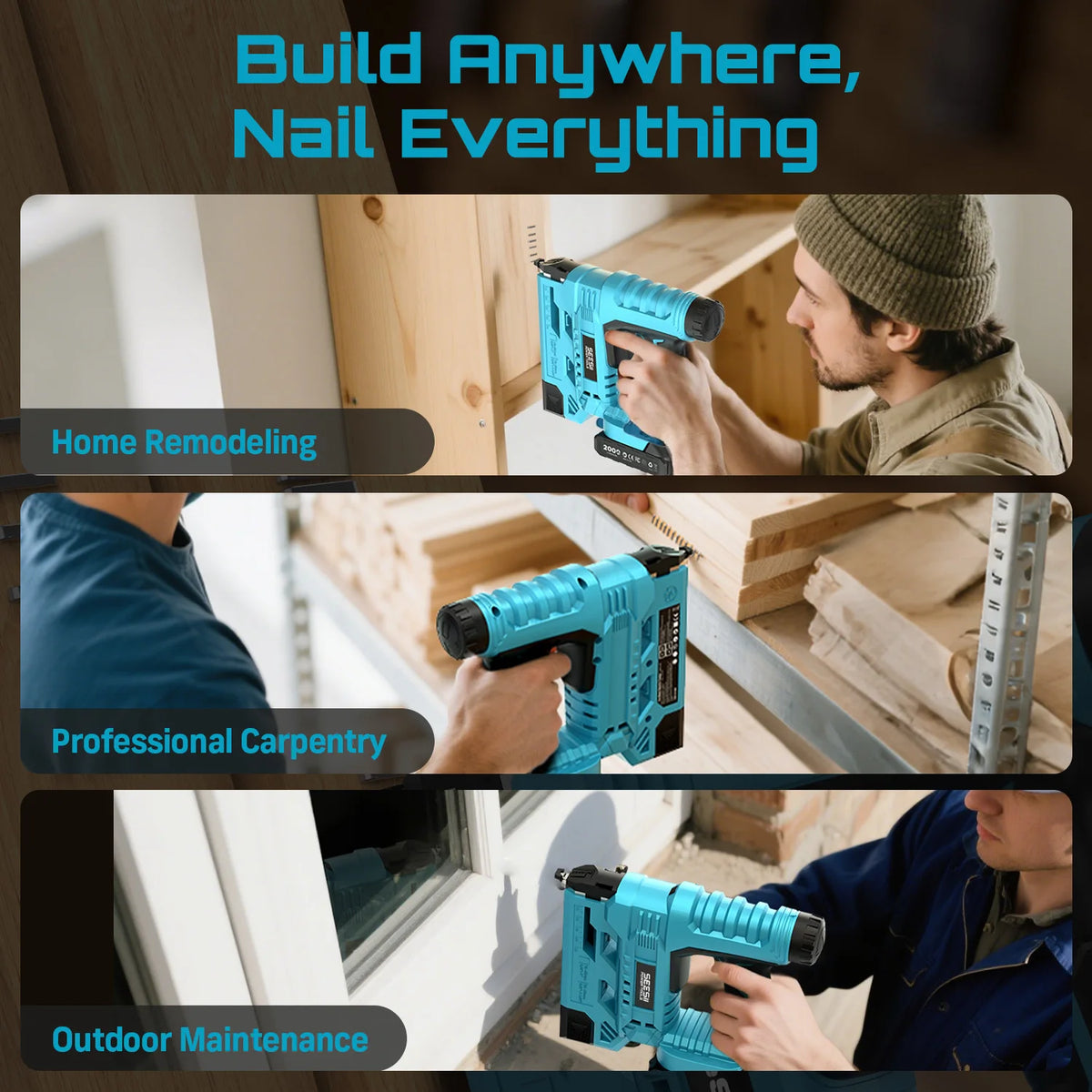 Seesii Cordless Brad Nailer And Stapler For Furniture Projects