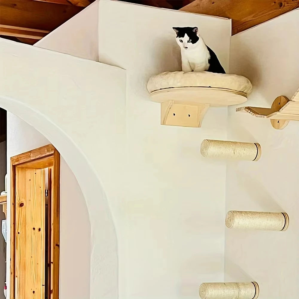CWV Wooden Cat Wall Climbing Ladder Hammock And Scratching Post