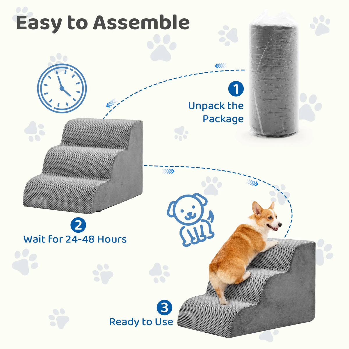 Curved Foam Dog Stairs Ramp With Non Slip Pet Steps