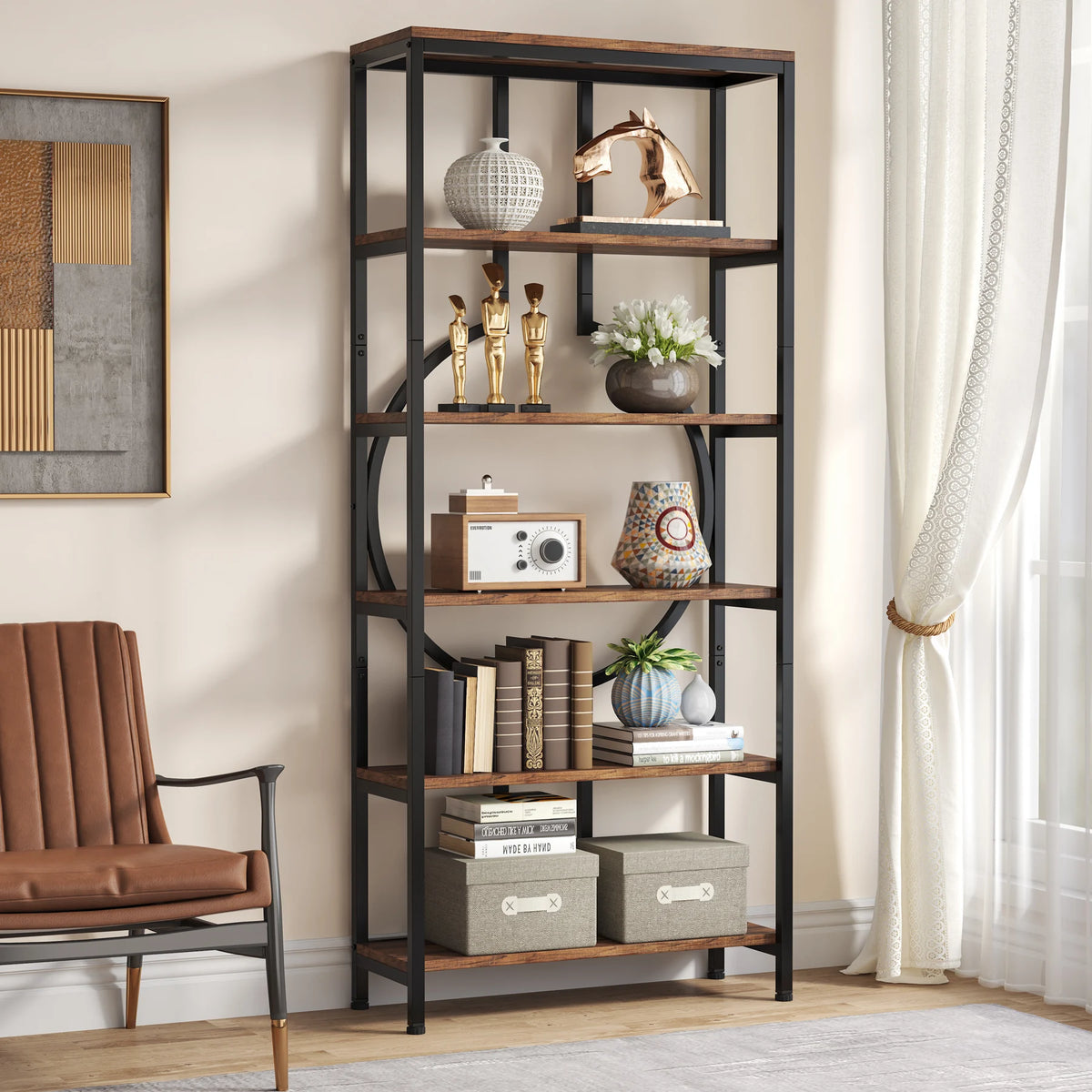 Tribesigns Industrial Bookshelf With Open Display Storage Shelves