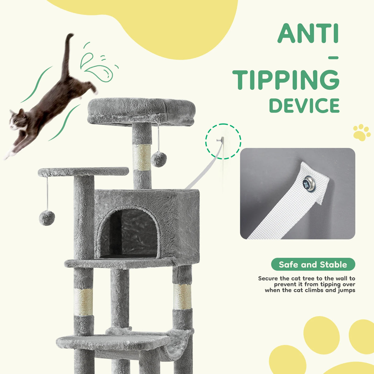 JHK Multi Level Cat Tree With Sisal Posts And House