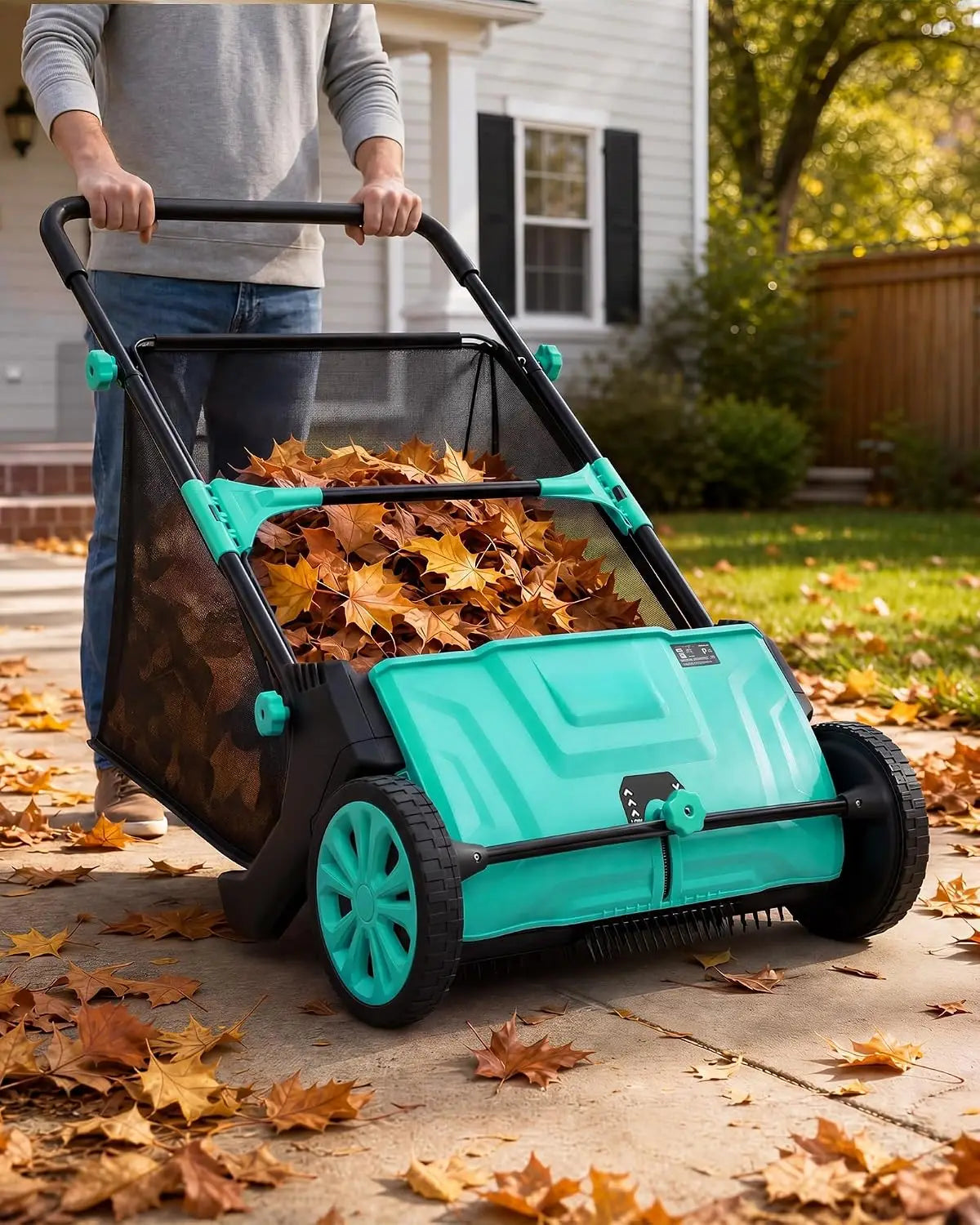 TACLEEKII Manual Lawn Sweeper With Four Brush Debris Collection System