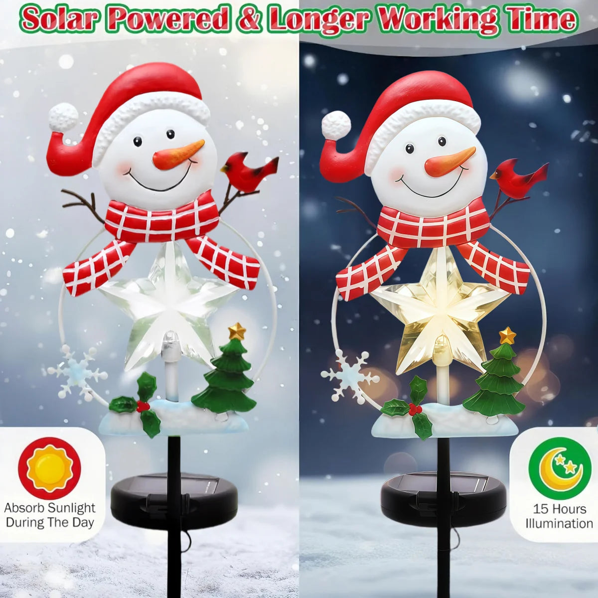 Solar Christmas Garden Stake Lights With Snowman Santa And Reindeer
