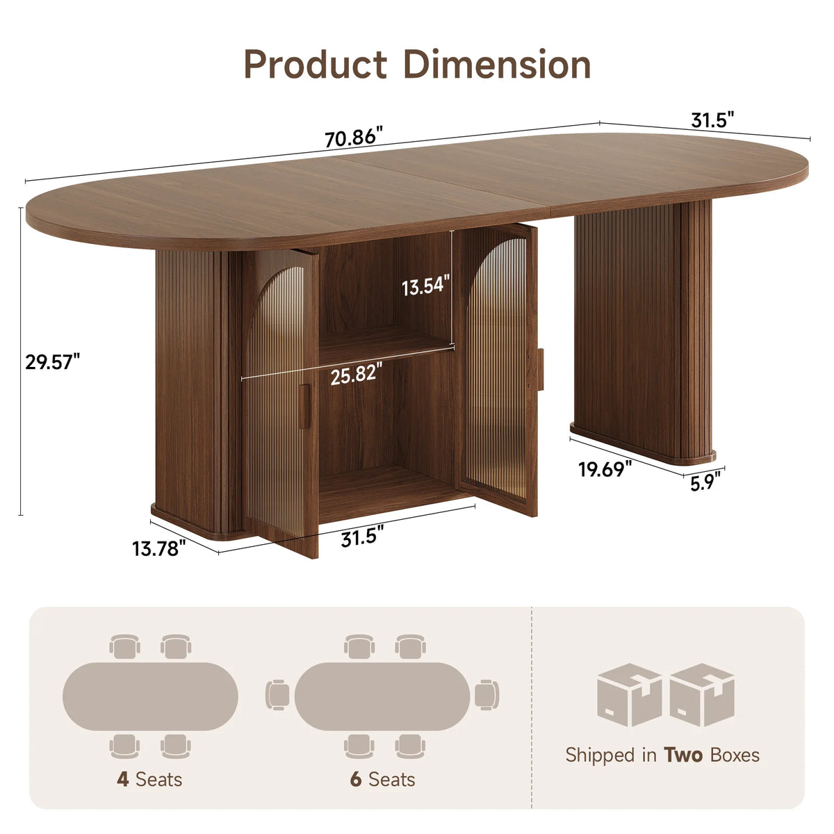 ONBRILL Oval Dining Table With Storage And LED Lighting
